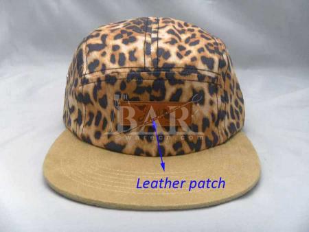 popular 5 painéis de algodão natural snapback hat com remendo lether 