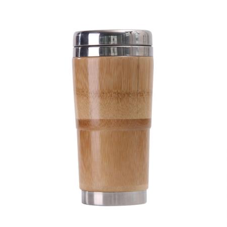 caneca de carro de negócios de grãos de madeira de casca de bambu de aço inoxidável 