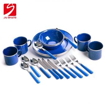  esmalte conjunto de talheres: pratos, tigelas, canecas e utensílios de cozinha por stansport